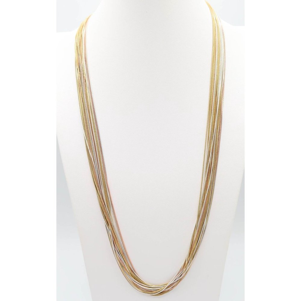 Multi Strand Snake Chain Ribbon Tie Necklace Silver/Gold/Rose Gold Tone 29"